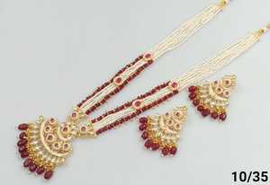 Ensemble de collier pendentif Mala Long Goutte et Kundan Motipearl traditionnel de fantaisie indienne - Product Image 4