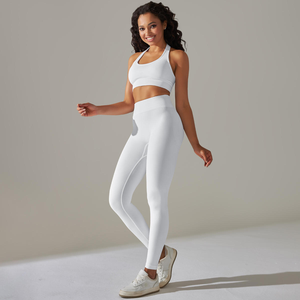 Ensemble de sport sans couture pour femmes, haut court sans bretelles et leggings taille haute en spandex, vêtements de yoga et de sport actifs, tenue deux pièces - Product Image 2