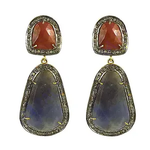 Magnifiques boucles d'oreilles en forme de lustre pour femmes, saphir et rubis plaqués or, bijoux élégants pour mariage et soirée - Product Image 2