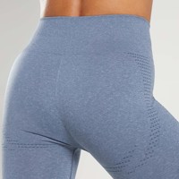 Leggings tricotés bleus unis taille haute longueur cheville respirants sans coutures pour femme – Tenue décontractée de yoga et fitness style printemps