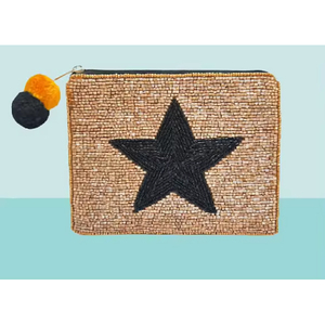 Porte-monnaie en toile brodé étoile noire chic original fait à la main Mini porte-monnaie avec perles de rocaille fermeture à glissière - Product Image 4