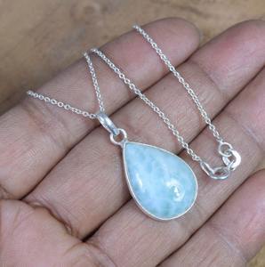 Pendentif en pierre précieuse Larimar en argent sterling 925 pour filles bijoux au design parfait plaqué rhodium et or avec estampage à 925 - Product Image 4