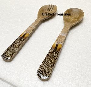 100% naturel en bois et émail imprime couverts salade ensembles de service pour Restaurant taille personnalisée vaisselle couverts ensembles pour la vente en gros - Product Image 6