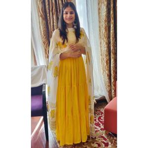 Tangerine Flora Tiered Suit Set Indian Fashion Styling High End Quality <b>Kurti</b> and Pants From Indian Manufacturer - Product Image 4