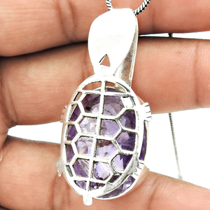 New Arrival Wholesale Personalized Jewelry 925 Sterling Silver Natural <b>Purple</b> Amethyst Gemstone Oval Shape Unique Design Pendant - Product Image 2