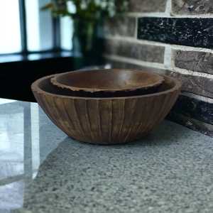 Bol de service de salade de fruits de ferme Vintage antique Texture artisanale bois de manguier Logo personnalisé gravure ensemble de vaisselle naturelle - Product Image 5