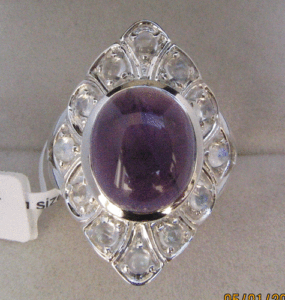 Handmade Silver <b>Ring</b> with Amethyst Gemstone Vintage Style Rhodium Plated Bezel Setting for <b>Boys</b> - Product Image 1