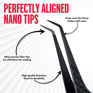 Pinzas de agarre de fibra de extensión de pestañas de Venta caliente, pinzas de volumen de punta delgada de 45 grados, juego clásico a prueba de herrumbre hecho a mano de acero inoxidable - Product Image 4