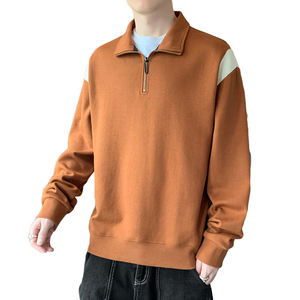 Venta al por mayor media cremallera sudadera hombres Streetwear Zip Hoodie Vintage sudadera en blanco cuello redondo hombres Oversize Polo sudadera - Product Image 4