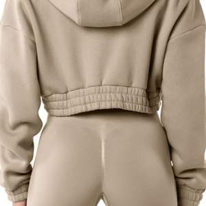 Sweat-shirt à capuche court en lin pour femmes, 55% coton 45% élasthanne - Product Image 6