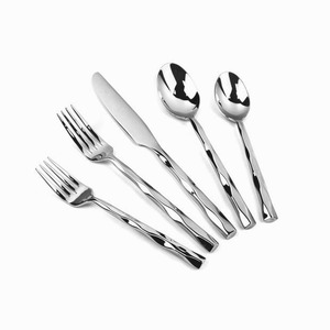 Stainless Steel Reusable Western Cutlery <b>Knife</b> Fork Spoon Wrought Twig handle Factory Silver Flatware Set - Product Image 5