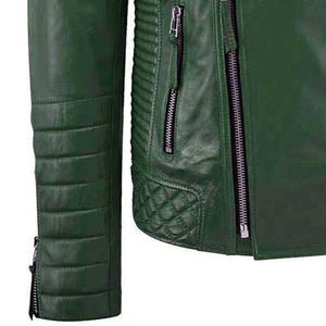 Veste en cuir à la mode pour hommes de couleur verte avec col mandarin toile tissu avant Logo Biker Look Outwear bas quantité minimale de commande - Product Image 6