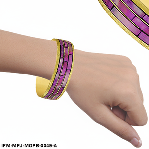 The <b>Amethyst</b> Shell Bangle Handcrafted Purple Mother of Pearl & Gold Brass Inlay Statement <b>Bracelet</b> - Product Image 2