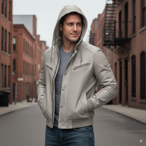 Leather <b>hoodie</b> <b>for</b> men / Mesh lining Hooded Leather Jackets <b>for</b> Men and Women in Premium Quality | Jacket With Hood - Product Image 1