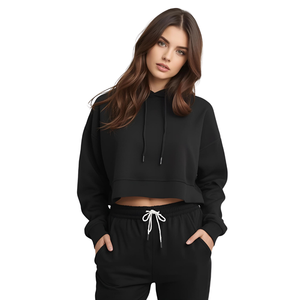 Hoodie Custom Men's 520GSM Cropped Hoodie Heavyweight Cotton Fleece Pullover Sweatshirt with Custom Logo <b>and</b> OEM/ODM - Product Image 3