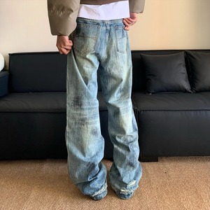 Pantalones vaqueros elásticos para hombre personalizados High Street Hip Hop Estilo vintage Cremallera Fly Dark Proveedor directo Ropa de calle 3D - Product Image 2