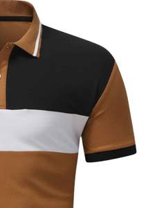 Customized <b>Mens</b> <b>Brown</b> Black White Color Block <b>Polo</b> <b>Shirt</b> Short Sleeve Cotton Casual Golf Tee Breathable Summer Wear OEM Bulk - Product Image 2
