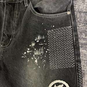 Short en jean déchiré de grande taille, sérigraphié et brodé de haute qualité, jorts pour hommes, jean vieilli délavé à l'acide, shorts pour hommes - Product Image 5