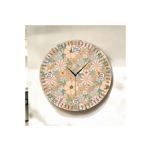 <b>Silent</b> 50cm Wooden Table <b>Wall</b> <b>Clock</b> with Daisy Background Print Floral Pattern Number Gift Product - Product Image 1