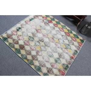 Tapis d'appoint vintage 3,7x4,1 pi (114x125 cm), tapis turc vert Ikat - Product Image 4