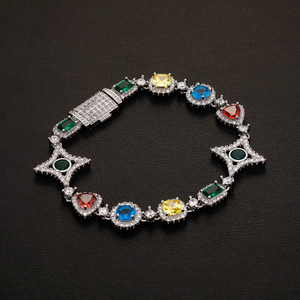 Bracelet chaîne à maillons <span class=keywords><strong>en</strong></span> pierres précieuses multicolores CZ pour hommes et femmes, bijoux géométriques couleur or blanc, <span class=keywords><strong>en</strong></span> stock pour les vendeurs <span class=keywords><strong>en</strong></span> <span class=keywords><strong>ligne</strong></span> - Product Image 1