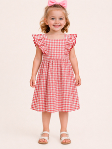 Robe d'été pour filles, col carré uni, sans manches, à volants, ligne A, longueur genou, en lin et coton, mignonne et décontractée - Product Image 2