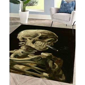 Alfombra de lana con diseño de calavera - Alfombra decorativa rectangular con retazos, base de látex y pelo medio para la sala de juegos masculina - Product Image 3