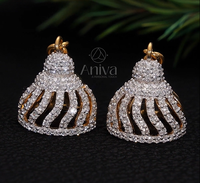 Boucles d'oreilles Jhumki en or jaune 14 carats, serties de diamants naturels, motif dôme ajouré, certifiées IGI, style ethnique, pour fiançailles
