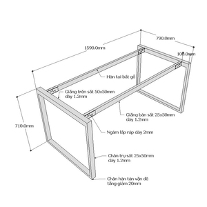 Table de réunion de bureau 160x80cm, pieds à assembler, fer 25x50, HCRT007 - Product Image 3