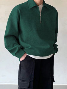 1/4 demi fermeture éclair Logo personnalisé sweat ample goutte épaule minimaliste vêtements de travail hommes sweats - Product Image 4