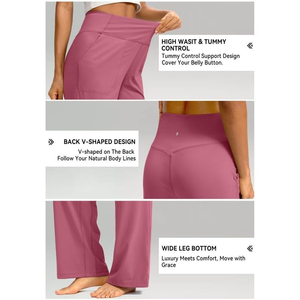 2025 pantalon de travail de yoga à jambes larges pour femmes avec poches taille haute pantalon de survêtement de salon pantalon de robe Berry Rose XL 28 \ "Petite/Tall - Product Image 6