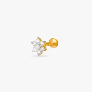 14K Yellow Gold Mini Cluster <b>Nose</b> Stud Piercing <b>Nose</b> <b>Ring</b> With Lab Grown Diamonds Flower Shape Screw <b>Nose</b> Stud for Weddings - Product Image 2