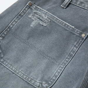 Men's <b>High</b> Quality Vintage Style Straight <b>Jeans</b> Mid <b>Waist</b> Stretch Casual Denim <b>Shorts</b> with Swear Design for Summer Fashion - Product Image 3