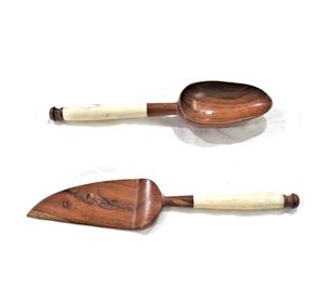 Ensemble de serveur d'anniversaire en bois écologique avec manche en osier Ensemble de couteau à gâteau et serveur avec un design attrayant - Product Image 2