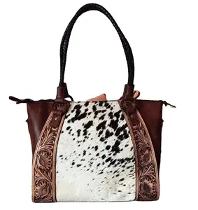 Best Quality Leather Hand Tooled Shoulder bag Hair On Cowhide Leather Western Style Woman Tote Bag Supplier & Manufacturer