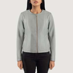Chaqueta de Cuero Elixir Gris sin Cuello para la Temporada de Otoño - Product Image 1