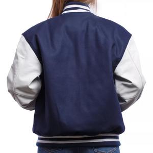 Men's Navy Blue Vintage Winter Varsity Jacket with White Sleeves Snap Button <b>Wool</b> Body Rib Cuff Custom College Bomber <b>Coat</b> - Product Image 3