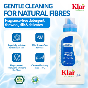 น้ำยาซักผ้า KLAR Eco Sensitive สูตรอ่อนโยน ปราศจากน้ำหอม 500 มล. ซักได้ 50 ครั้ง ผ่านการทดสอบทางผิวหนังสำหรับเด็ก - Product Image 3