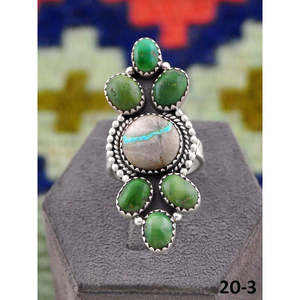 Bague artisanale en turquoise Emerald Valley et Royston avec ruban, sertie en argent sterling, cadeau - Product Image 1