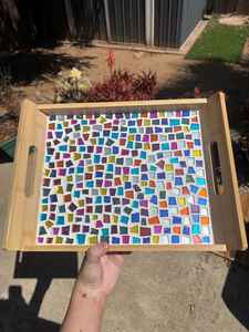 Plateau moderne en bois de noyer pouf avec poignées plateau de service pour la décoration de salon idée cadeau pour la maison - Product Image 4