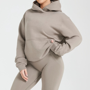 Sudadera de gran tamaño para mujer, sudadera lisa en blanco con bolsillos y logotipo personalizado de estilo callejero - Product Image 3