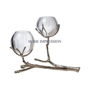 Bougeoirs de table en argent antique 2 en verre transparent fait à la main Design unique Bougeoirs de fantaisie les plus vendus - Product Image 1