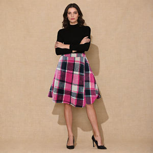 Hot sale on Temu 2026 Vibrant <b>Plaid</b> Flared A-Line Blend Midi <b>Skirt</b> for Office Weekend Brunch Casual Hangouts for Women - Product Image 6