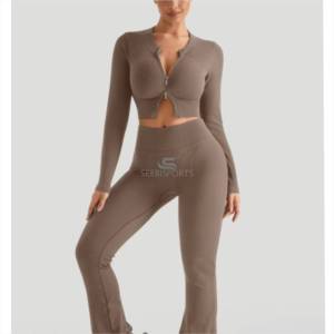 Ensemble de vêtements de sport de haute qualité à fermeture à glissière complète écologique pour femmes ensemble de yoga au design classique pour femmes avec service OEM - Product Image 4