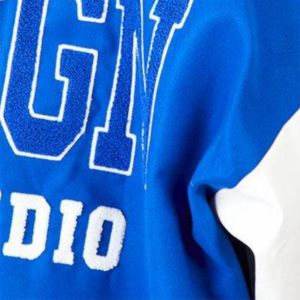 แจ็กเก็ตหลากสีสำหรับทุกเพศเสื้อแจ็กเก็ตกันหนาวสีฟ้าปักโลโก้ - Product Image 2