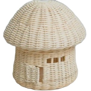 Beautiful Design Handmade Mushroom Shape Rattan <b>Basket</b> <b>With</b> <b>Lid</b> Natural Rattan <b>Storage</b> <b>Basket</b> Bin Organizer for Kids Room - Product Image 1