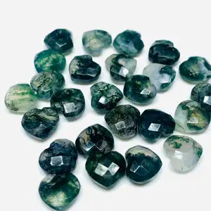 100%Natural Moss Agate Heart Shape Faceted Gemstone Loose Gemstone Faceted Hand Carved Gemstone For Jewelry Making Ring Necklace