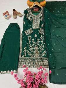 Ropa étnica india Nuevo diseñador Ropa de fiesta Look Heavy Chinon Secuencia de seda Bordado y borde de encaje Colección de trajes Palazzo - Product Image 3