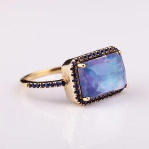 Perle naturelle feuille de nacre avec lapis et saphir 14k argent 925 bague en pierres précieuses haute qualité prix usine délicat ri - Product Image 5