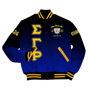 Sigma Gamma Rho 1922 Inspirado Royal Blue Varsity Letterman Jacket Premium SGRho Greek Poodle Pride Coat - Product Image 4